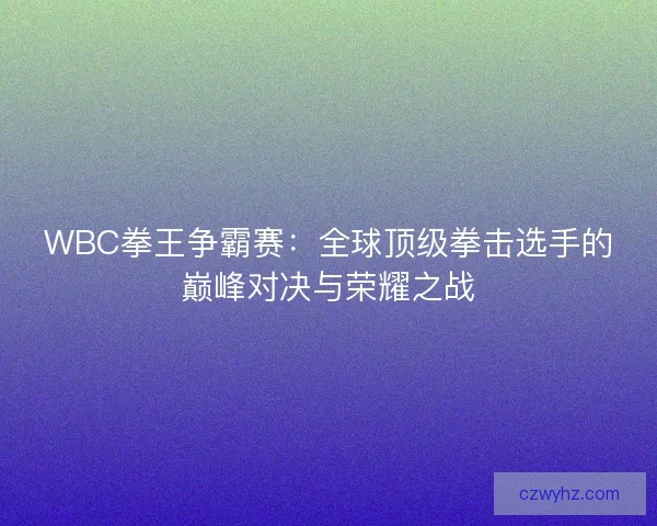 WBC拳王争霸赛：全球顶级拳击选手的巅峰对决与荣耀之战